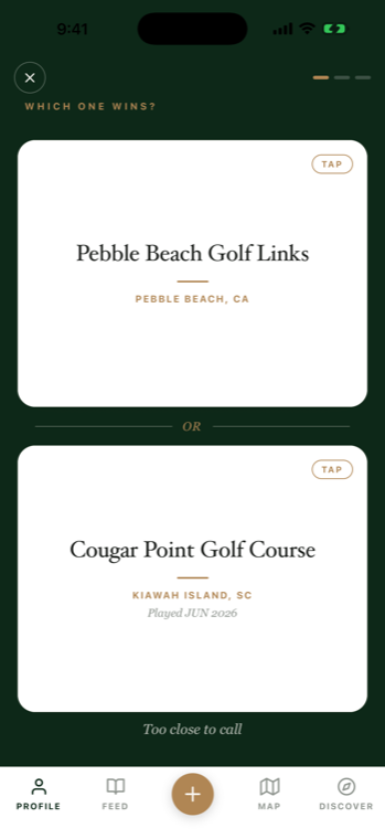 Choosing between two courses in a quick head-to-head pick