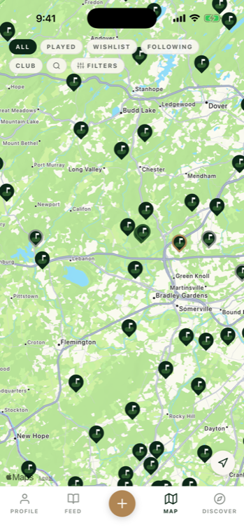 The map of courses you and your friends have played